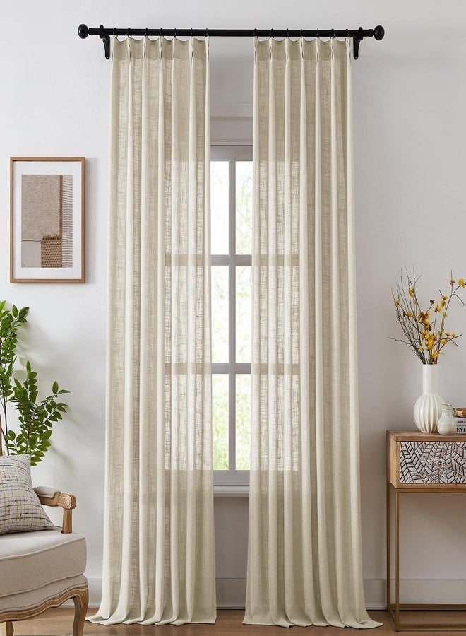 Swandream Pinch Pleated Linen Curtains for Living Room, Light Filtering Sheer Curtains 84 inches Long, Farmhouse Natural Pinch Pleat Drapes, Semi Sheer Window Linen Curtain with Hooks 2 Panels - Image 1